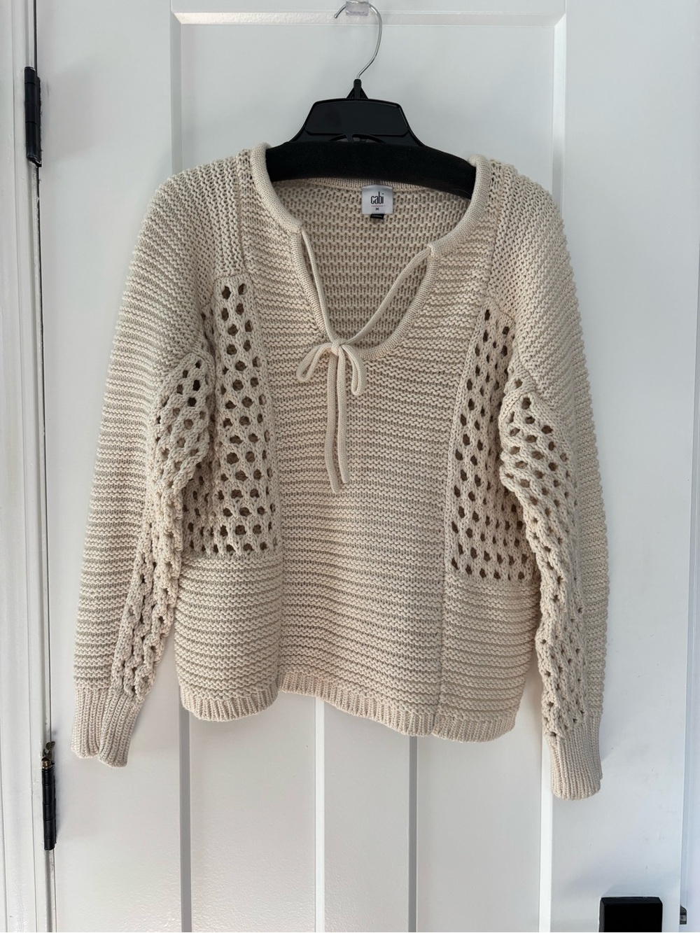 Cable Knit Tie-Neck Sweater - Cream Sandbar Pullover 6596